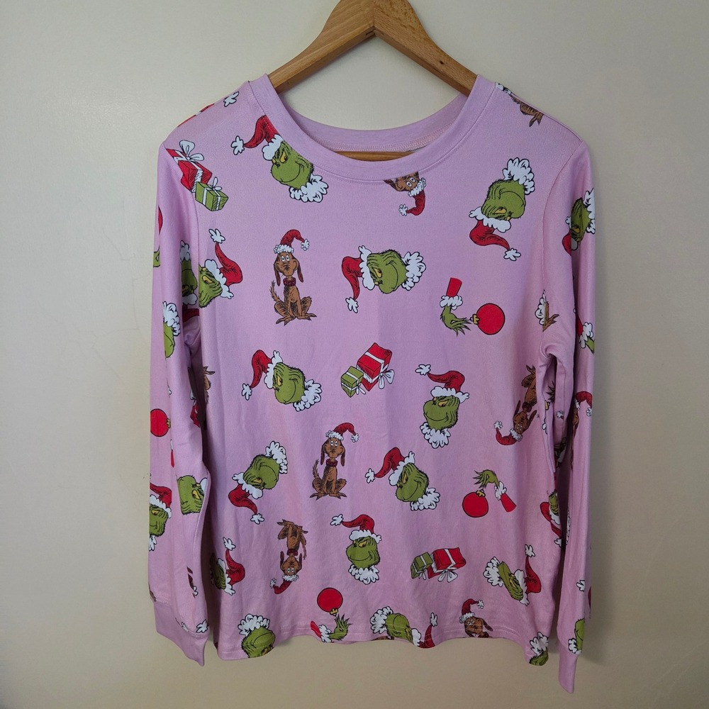 The Grinch Max Dr. Seuss Pink Ribbed Long Sleeve Christmas Pajama Top S